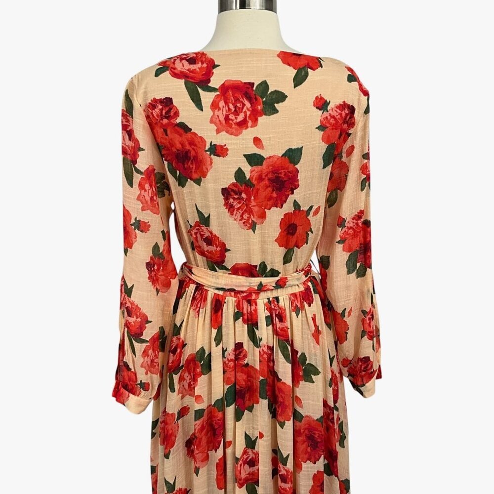 Joyfolie Mia Joy Aniya Dress Red Greta Floral Wrap Maxi Long Sleeve Size S - Picture 8 of 14